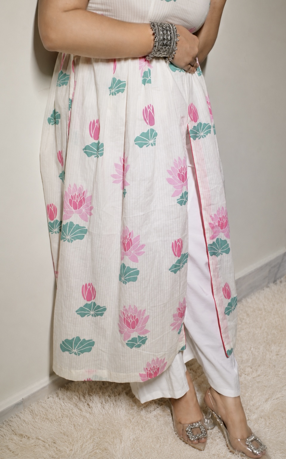  Lotus Bloom White kurta
