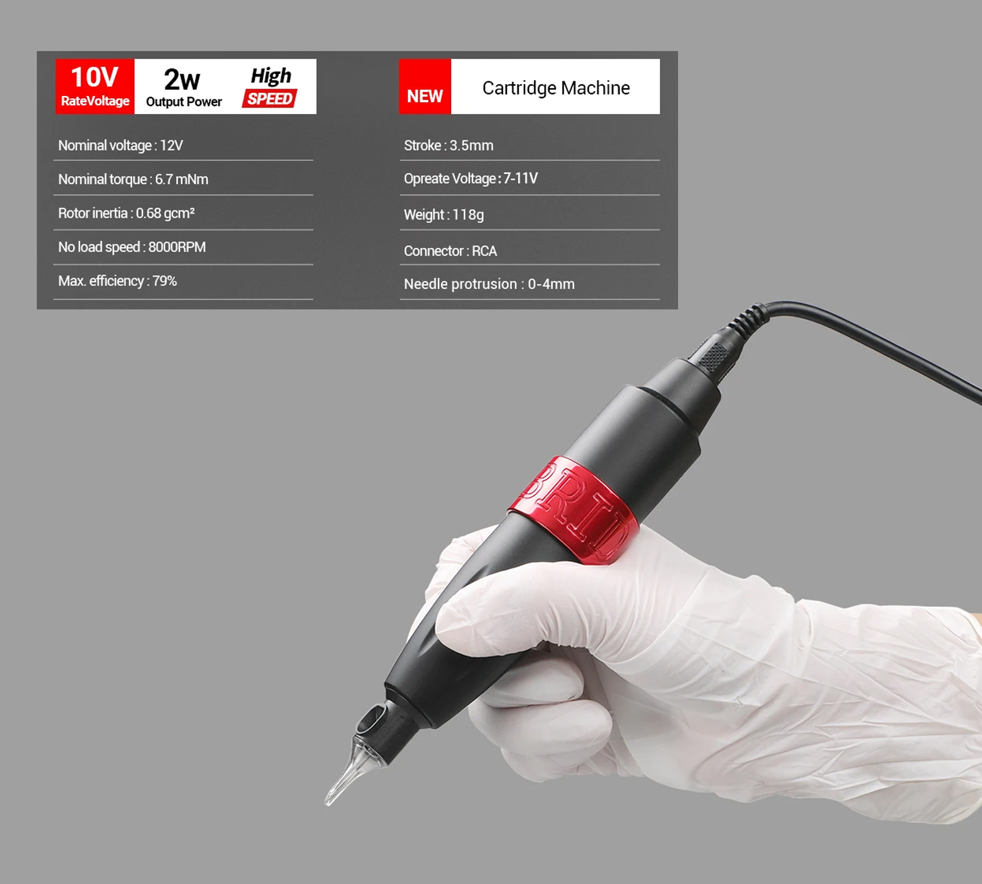 Maquina Pen Stigma RCA Grip Regulável Tattoo para Cartucho Universal