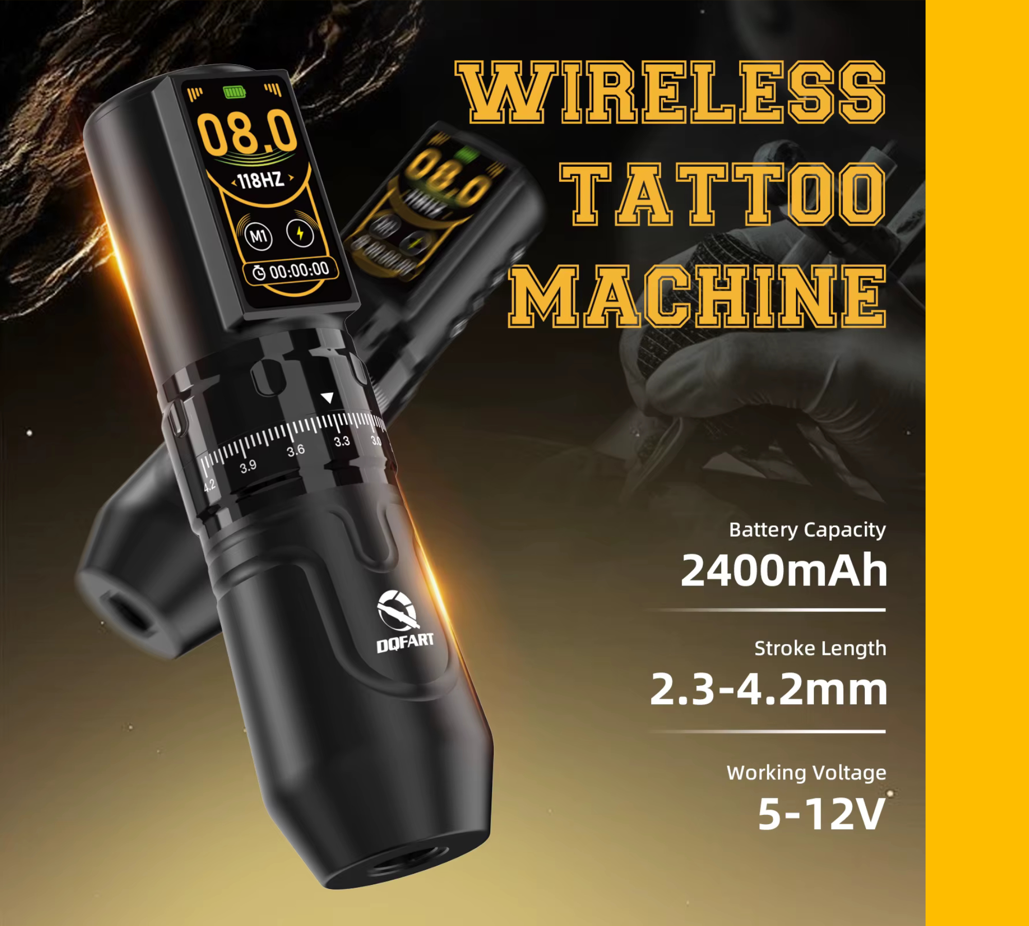 Maquina Pen Flip Tattoo DQ Sem Fio com Bateria Integrada e Ajuste de Curso
