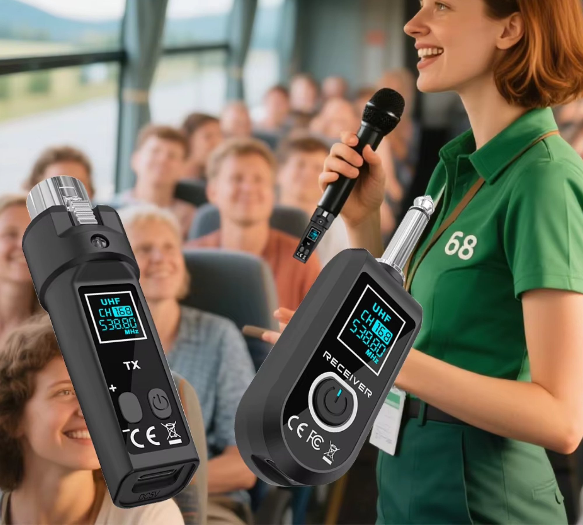 Conversor Microfone Sem Fio 2 Transmissores 1 Receptor 50mts BT Green