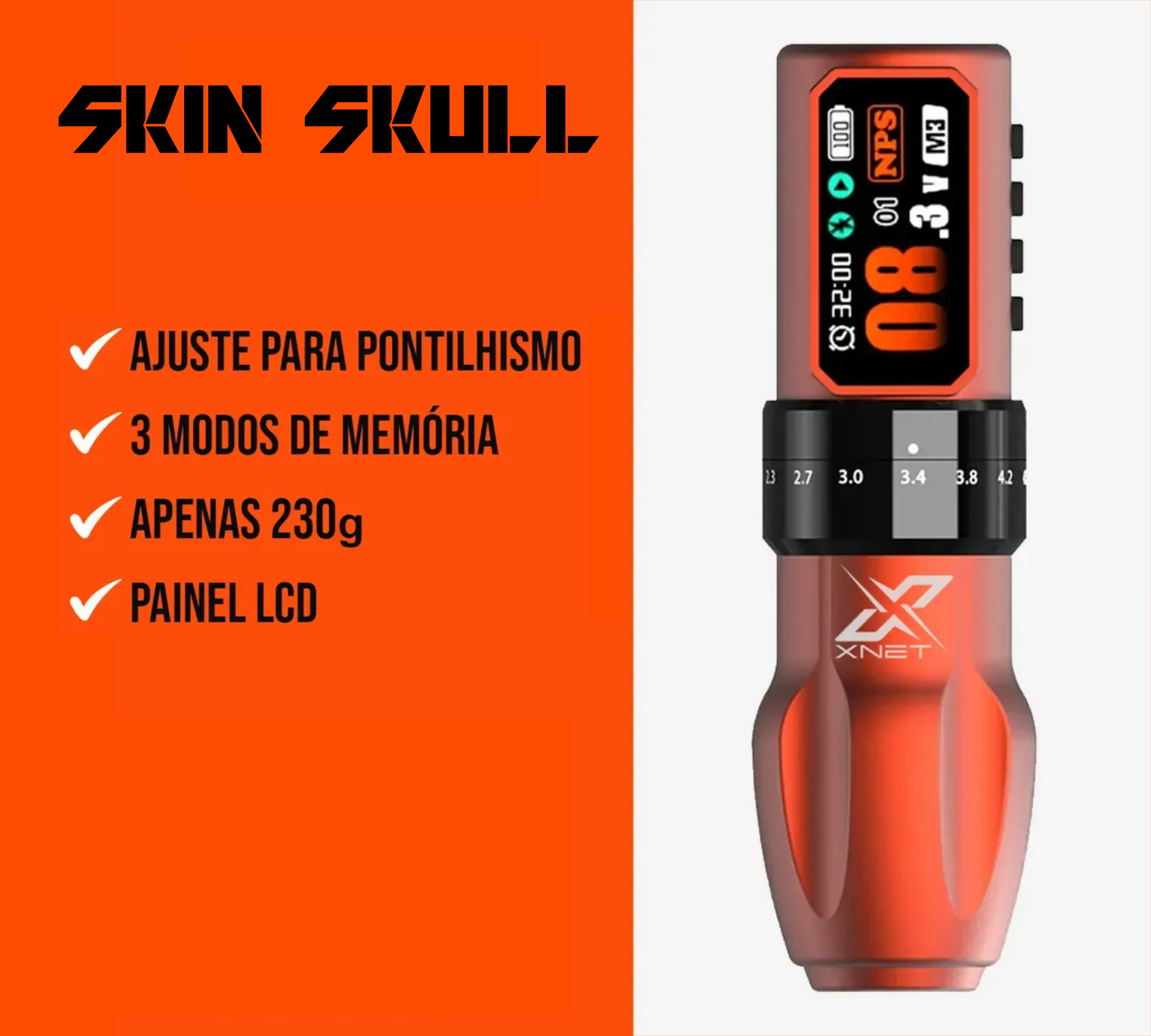 Máquina de Tatuagem Skin Skull sem fio com Ajuste de Curso Profissional