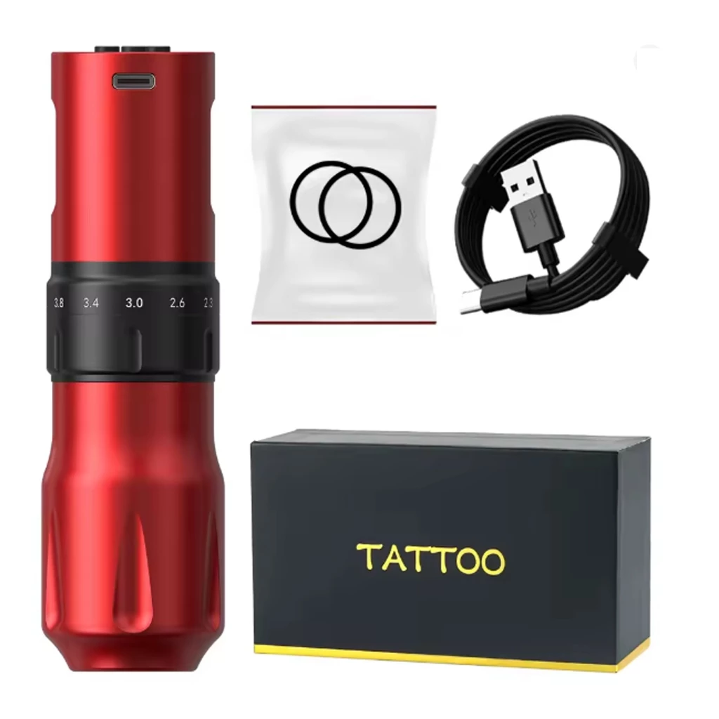 Máquina de Tatuagem Pen Wireless  Kiss of Dragon P1 Flash Bateria e Ajuste de Curso