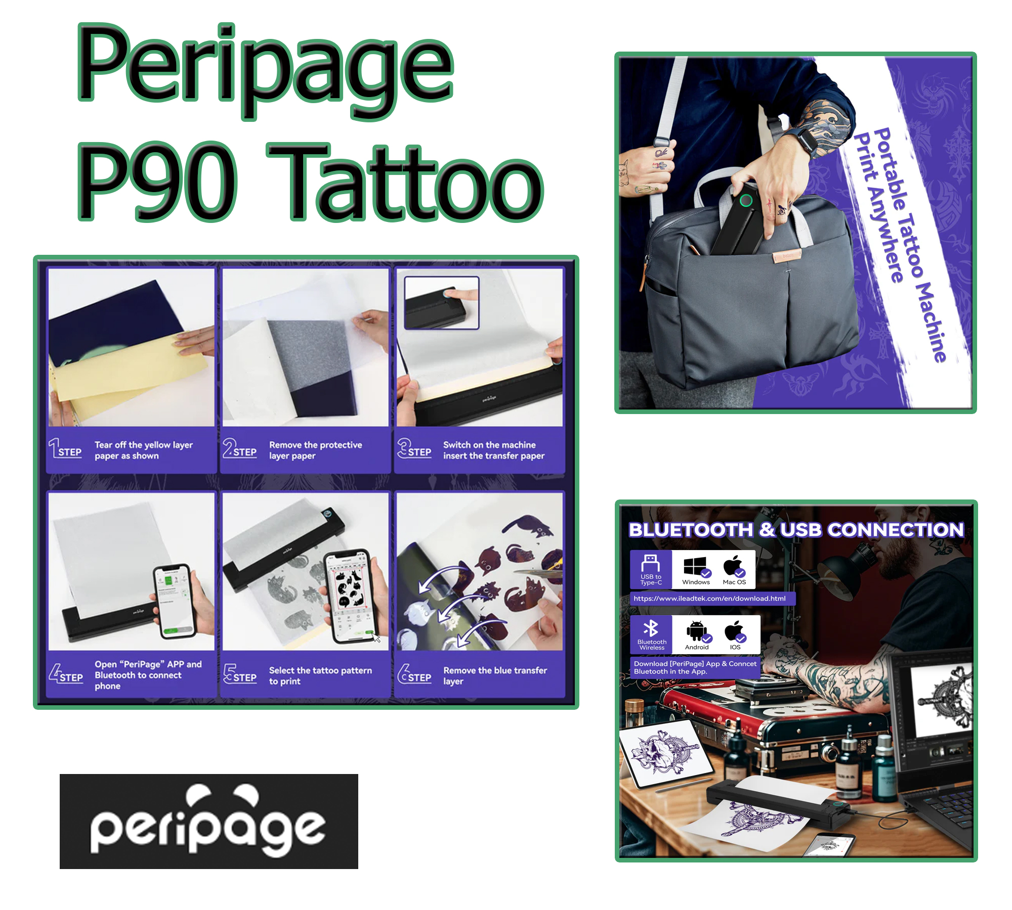 Impressora Peripage P90 Tattoo Decalque Profissional 300dpi