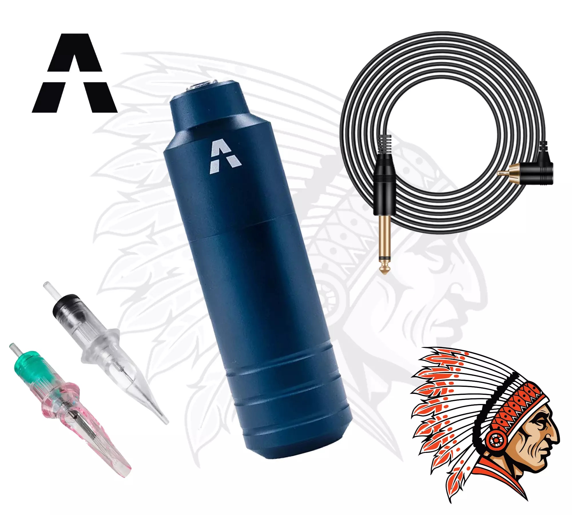 Maquina Pen Aston Mini Steel Tatuagem Profissional Universal - Azul