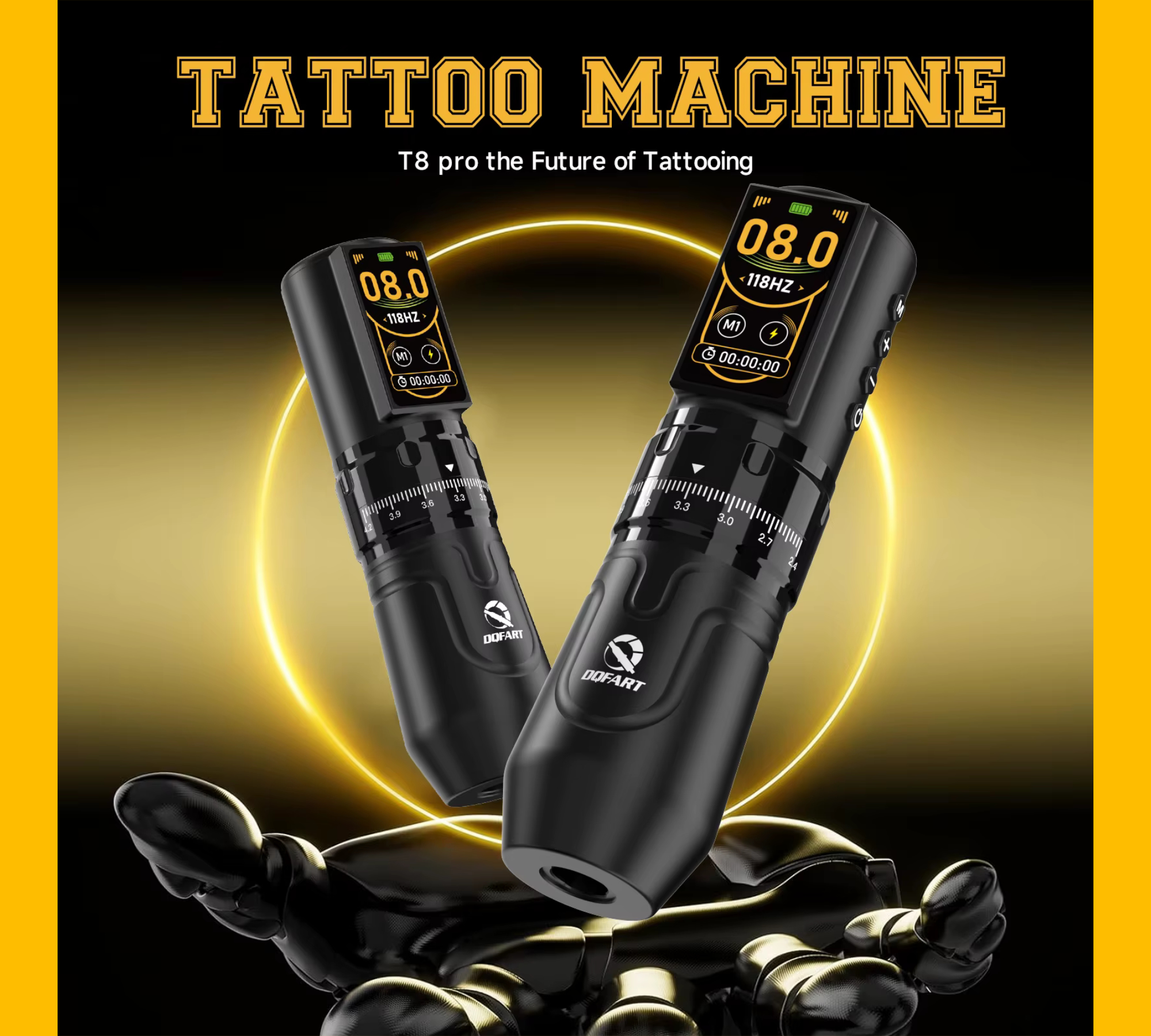 Maquina Pen Flip Tattoo DQ Sem Fio com Bateria Integrada e Ajuste de Curso