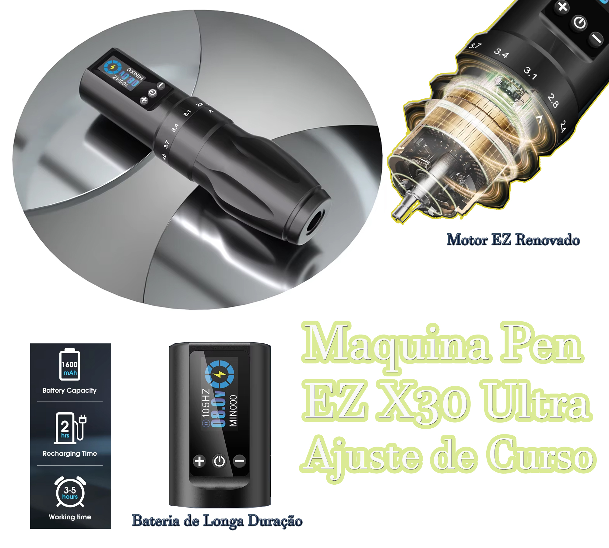 Maquina Pen Soul X-30 Rocket Curso Ajustável e Bateria Integrada