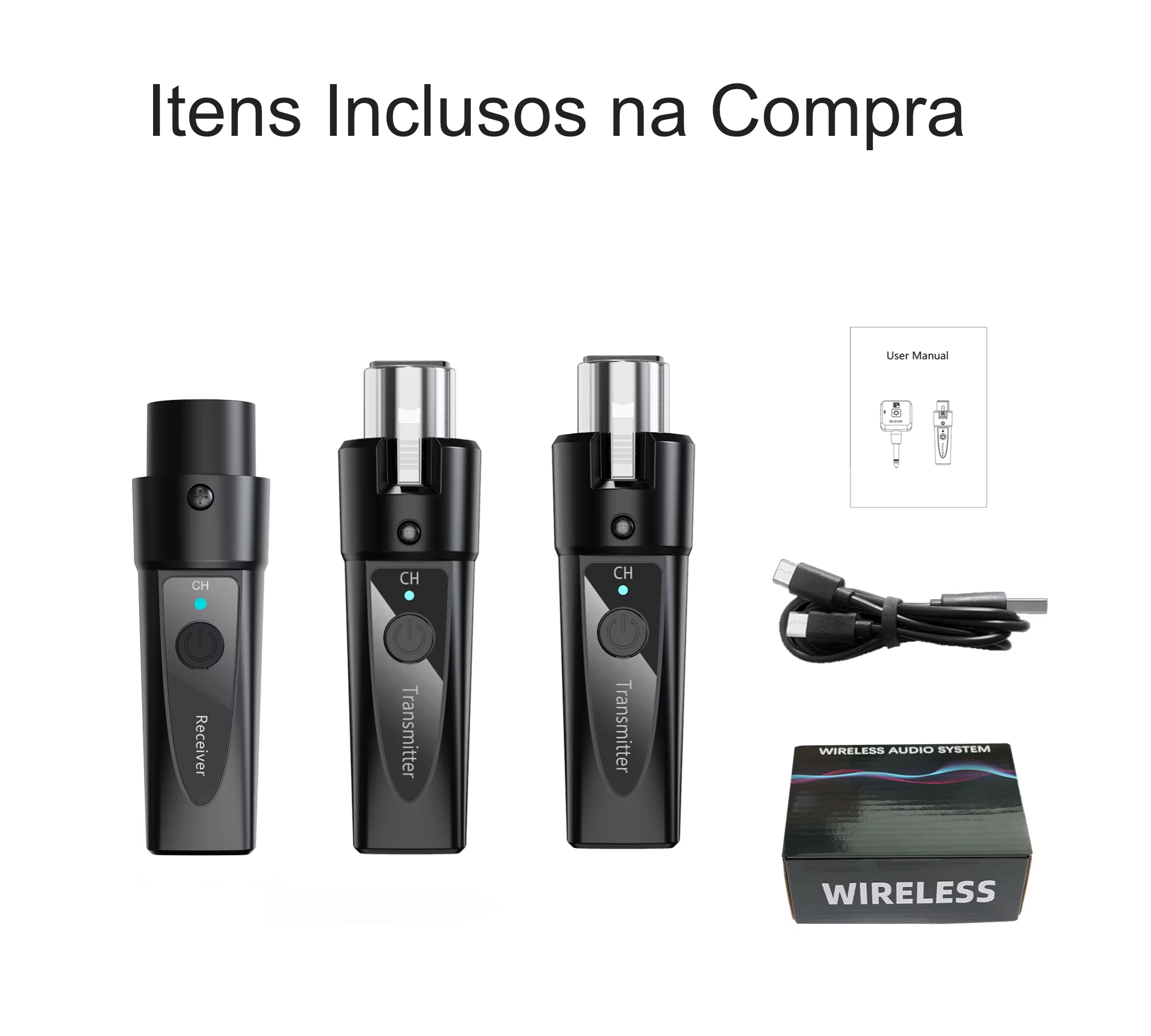 Conversor Microfone Sem Fio 2 Transmissores 1 Receptor 40mts