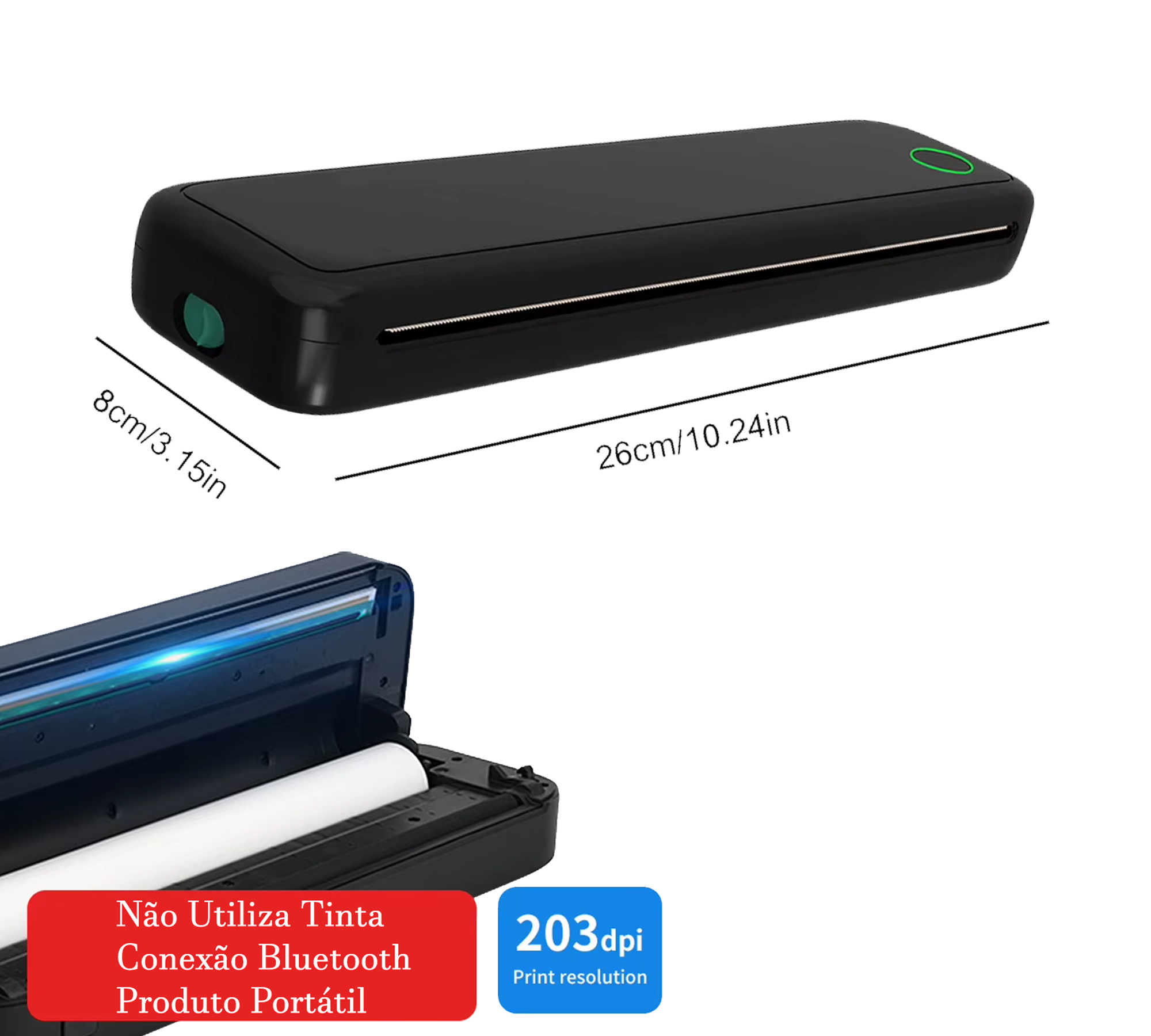 Impressora Térmica Portátil Bluetooth A4 XS 203dpi