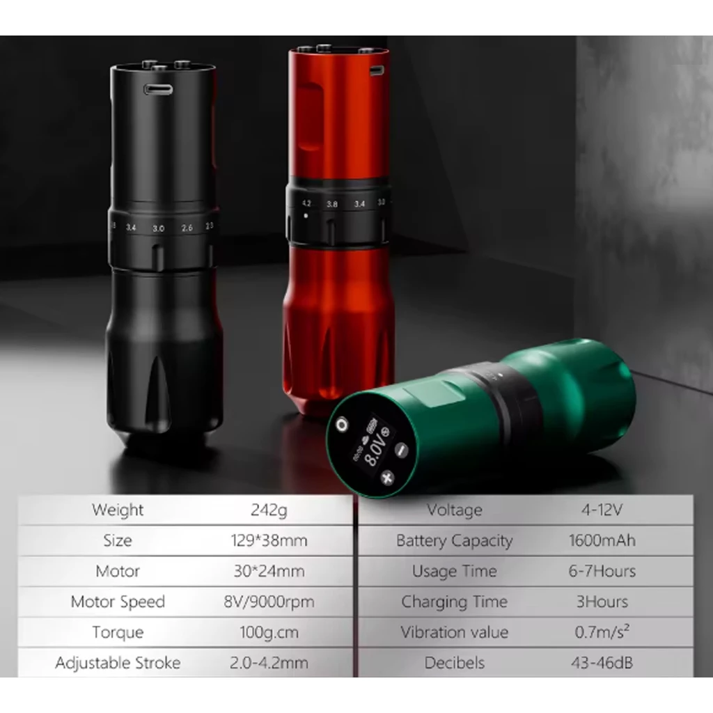 Máquina de Tatuagem Pen Wireless  Kiss of Dragon P1 Flash Bateria e Ajuste de Curso