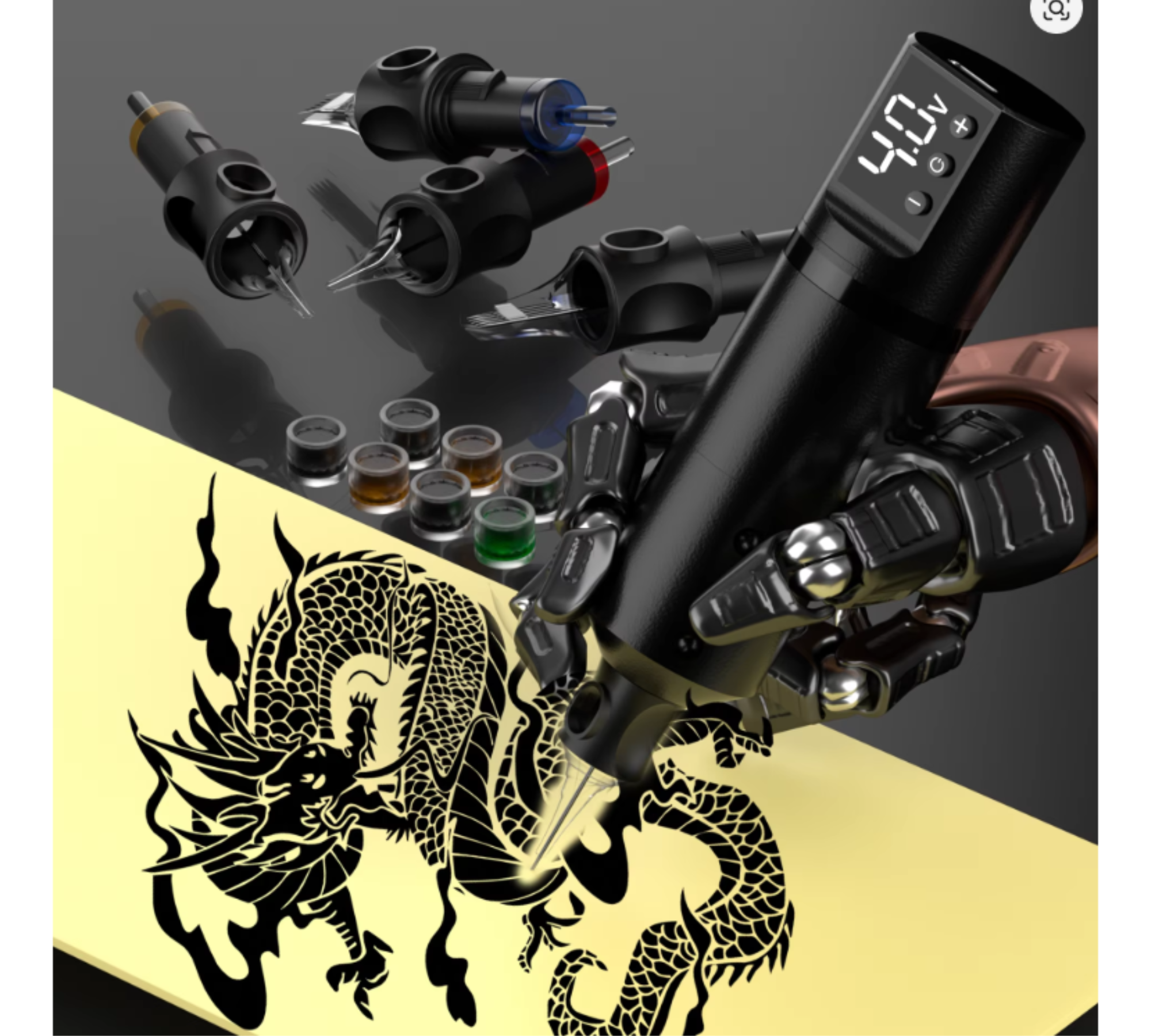 Maquina Tatuagem Pen com Bateria Integrada Crown ABS Poseidon Cartuchos Universal