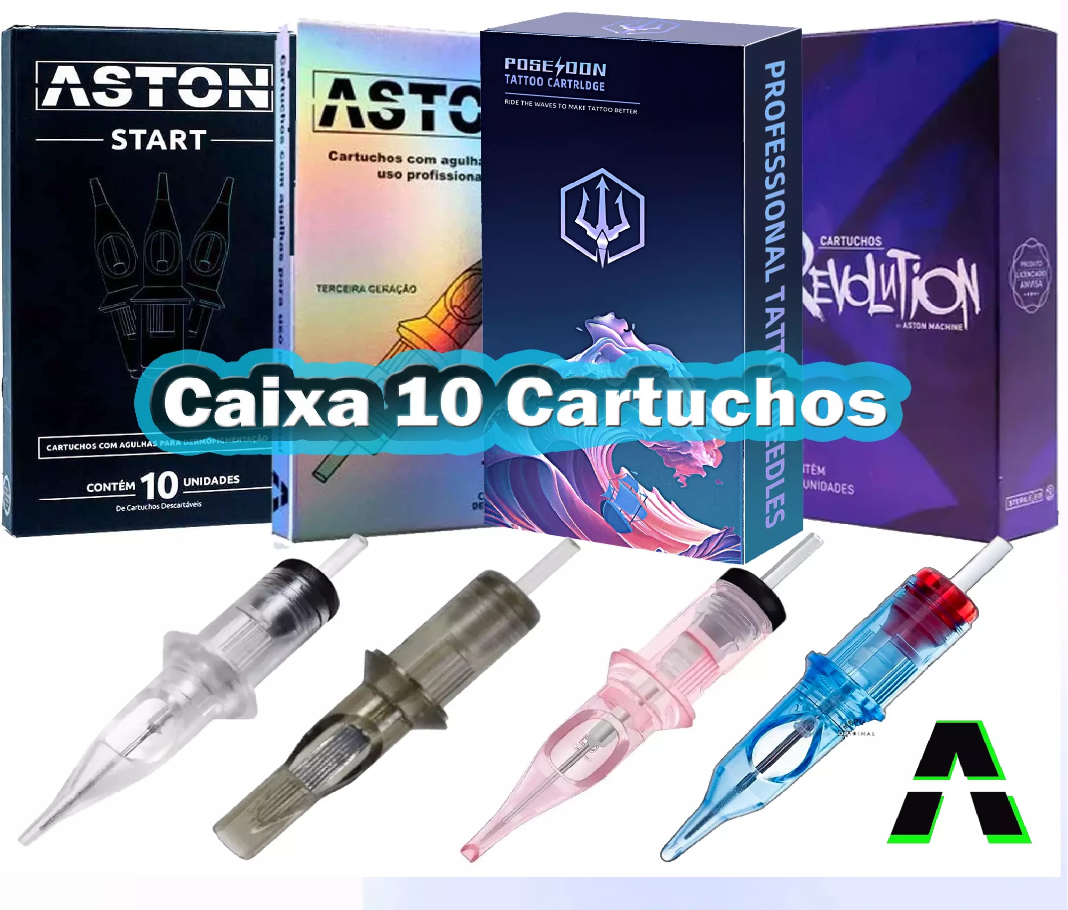 Cartuchos para Tatuagem - Caixa c/ 10 Unidades Poseidon Aston
