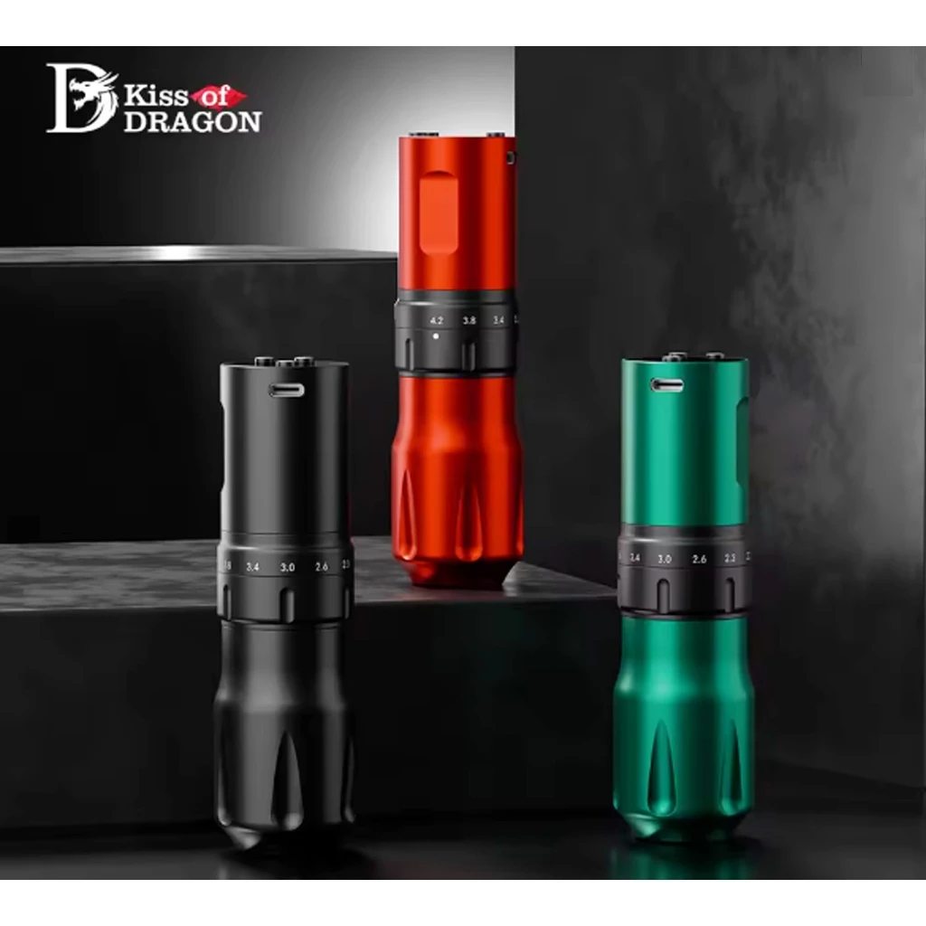 Máquina de Tatuagem Pen Wireless  Kiss of Dragon P1 Flash Bateria e Ajuste de Curso
