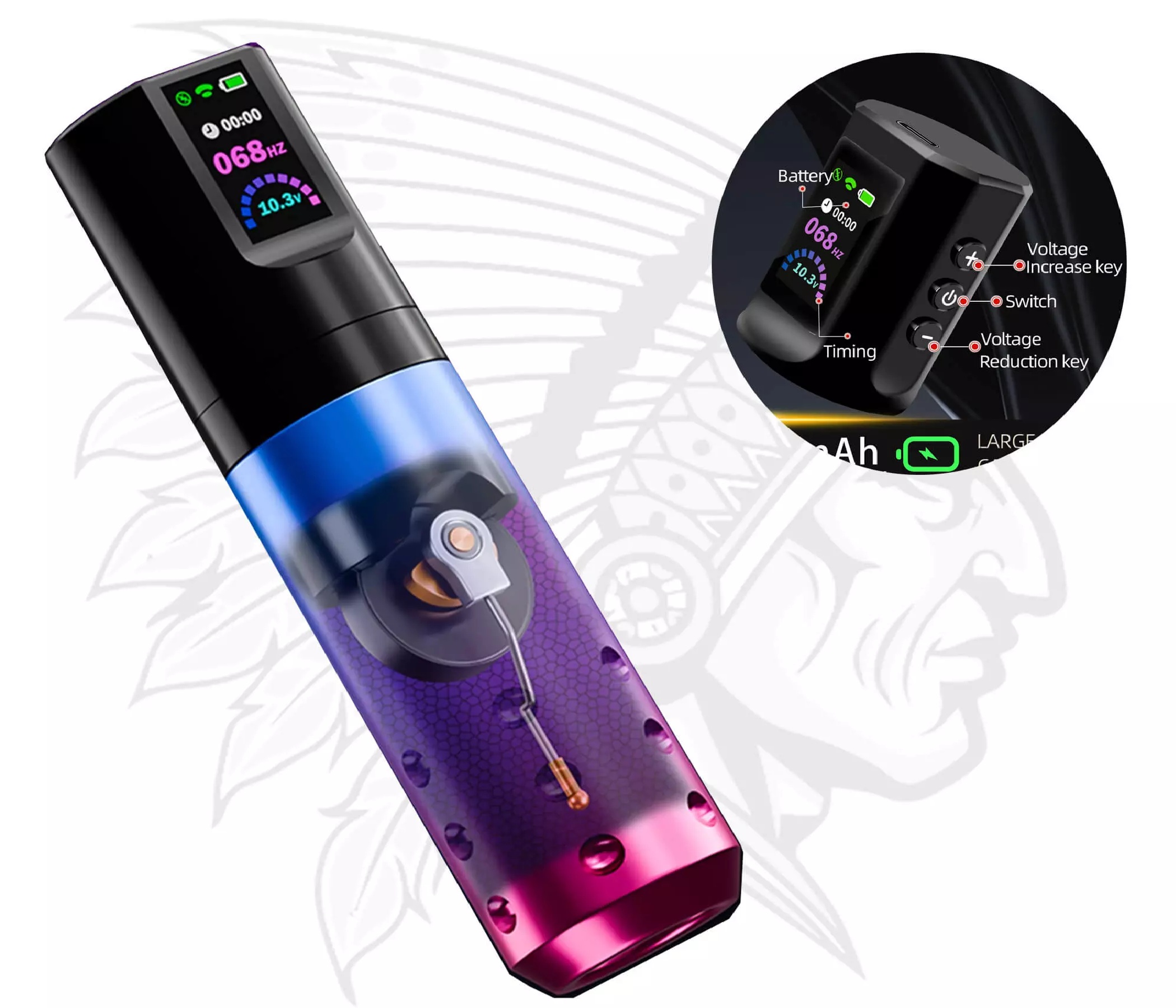 Maquina de Tatuagem Pen Poseidon Charm Bateria Integrada Wireless Tattoo