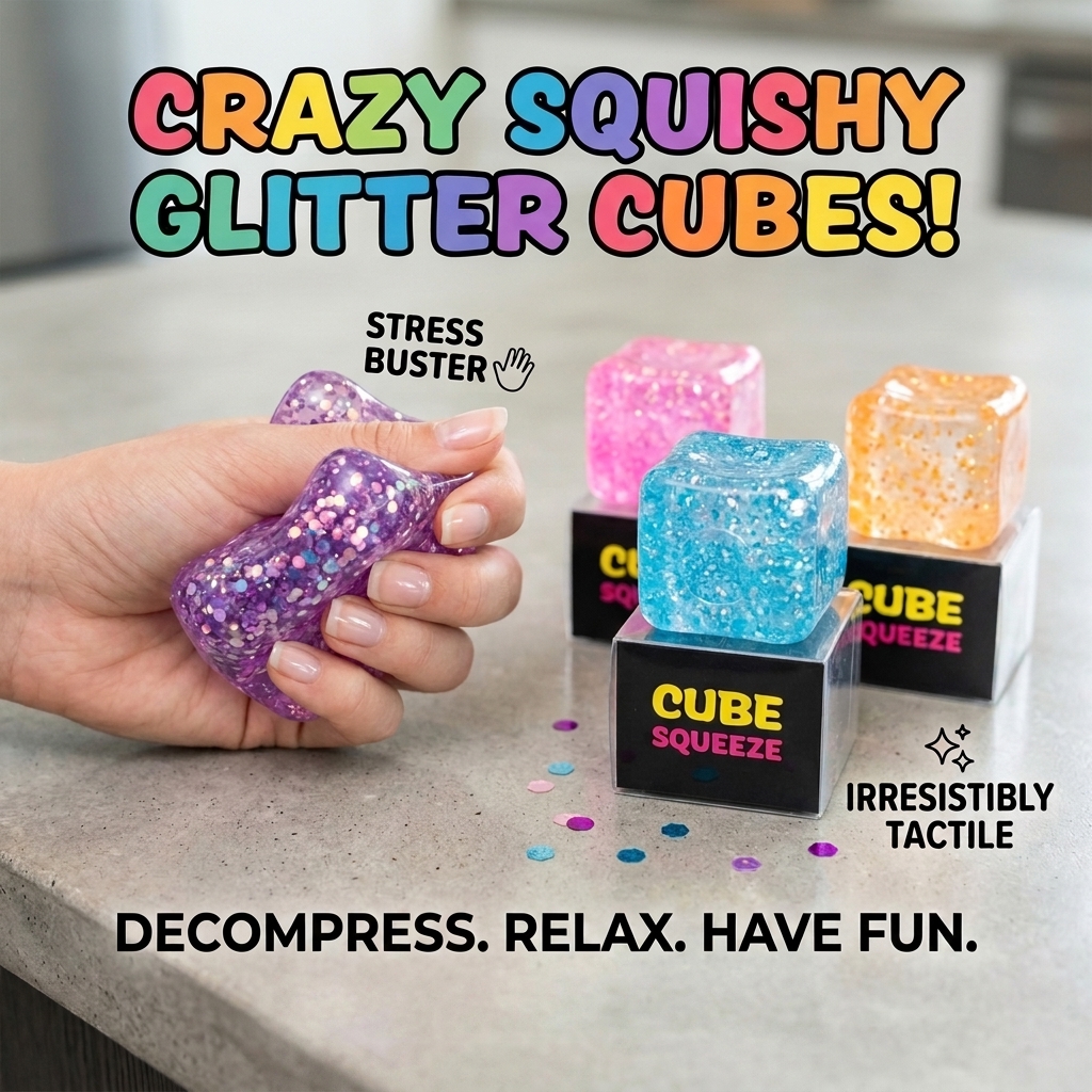 Sparkle Cube Squishy Stress Toy -  Set of 4