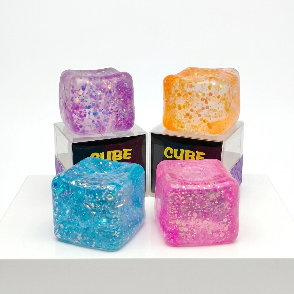 Sparkle Cube Squishy Stress Toy -  Set of 4