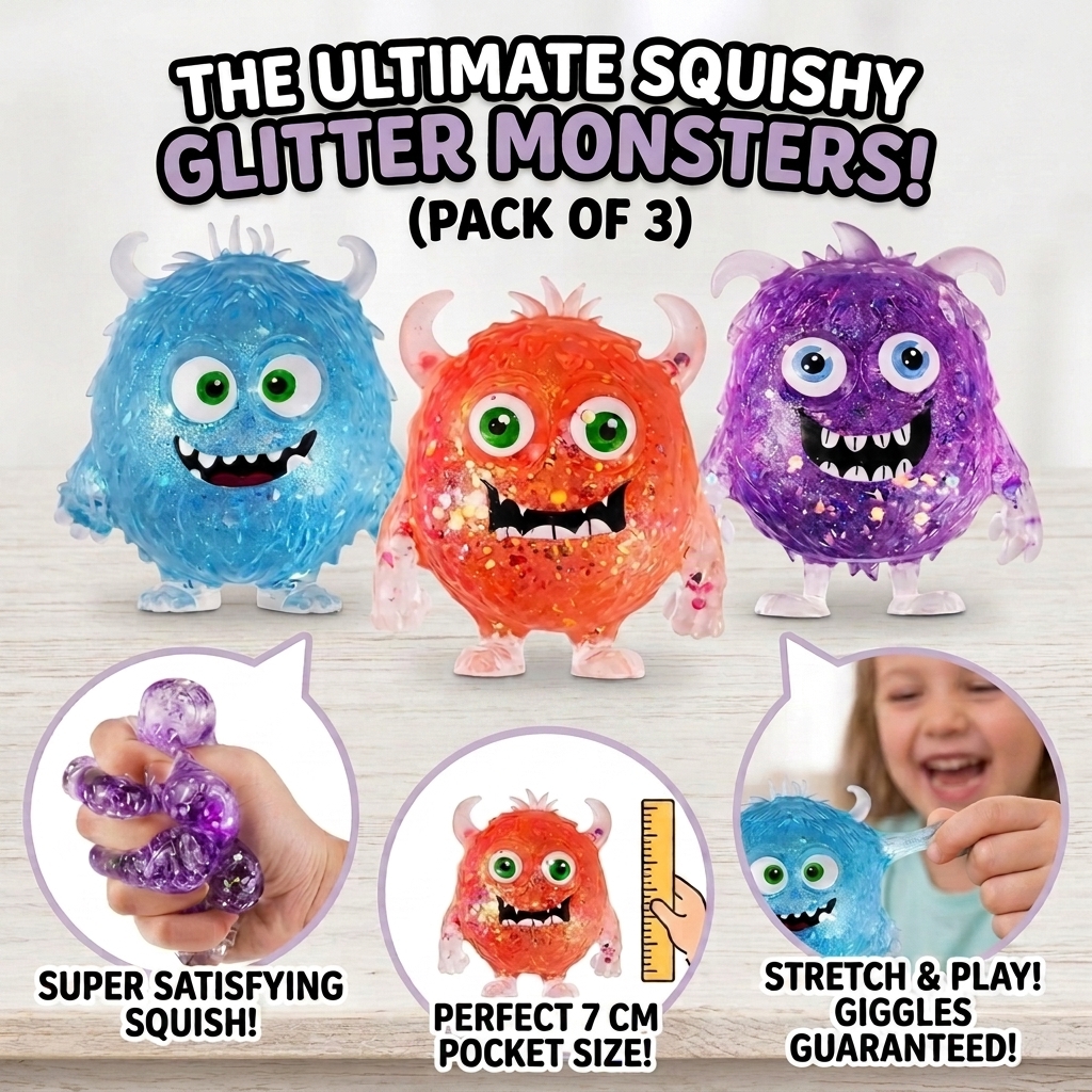 Sparkle Monster Squishy Toy - Set of 3