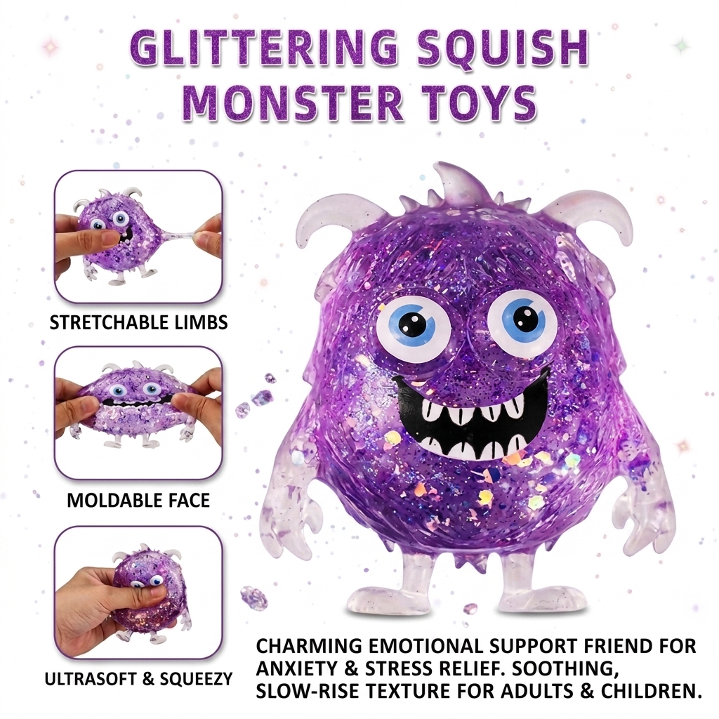 Sparkle Monster Squishy Toy - Set of 3
