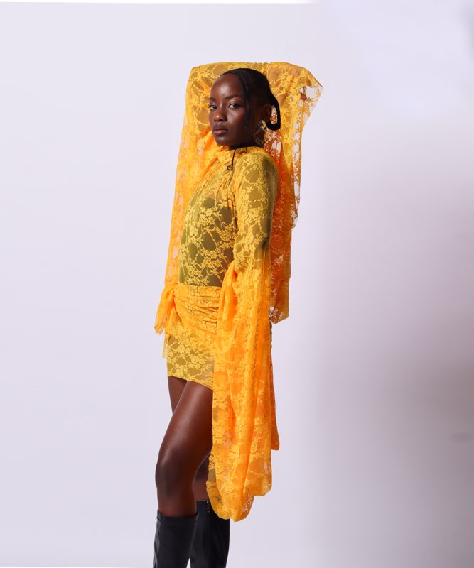 Yellow Lace Cape Mini Dress