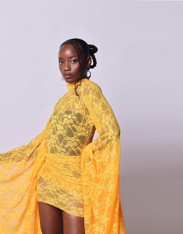 Yellow Lace Cape Mini Dress