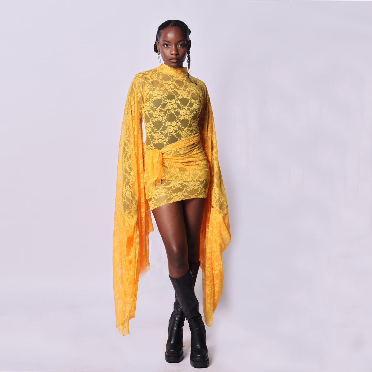 Yellow Lace Cape Mini Dress