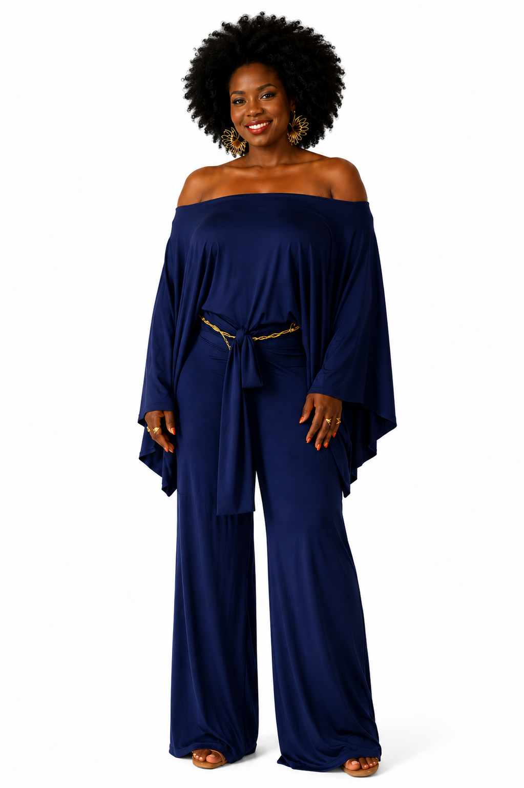 Navy Off-Shoulder Jumpsuit