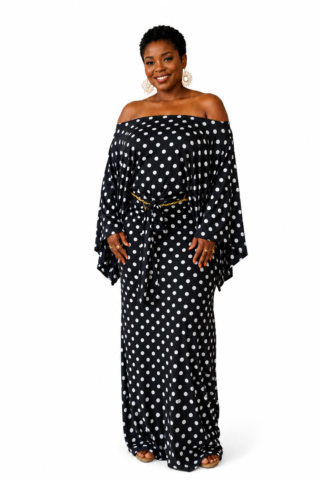 Polka Dot Off-Shoulder Wide-Leg Jumpsuit
