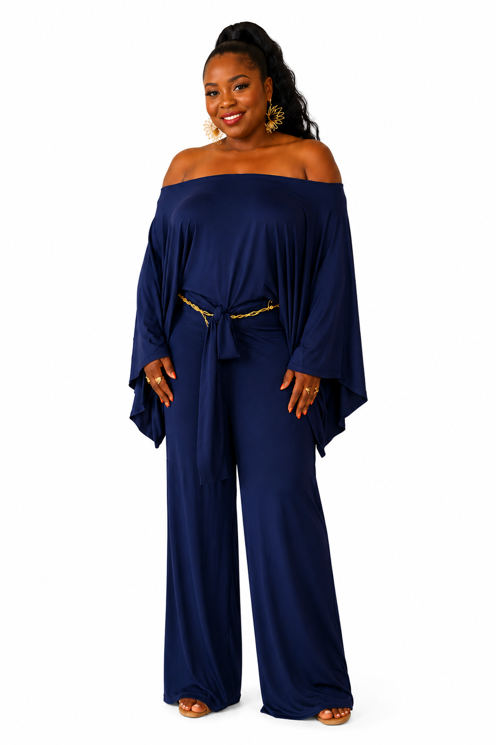 Navy Off-Shoulder Jumpsuit