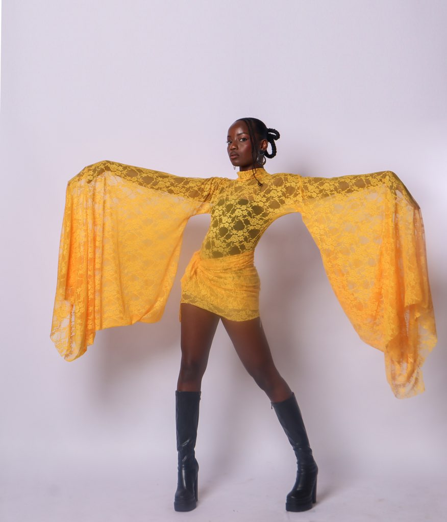 Yellow Lace Cape Mini Dress