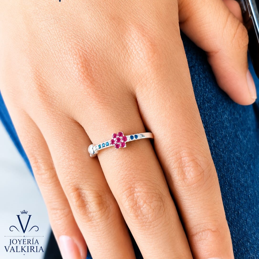 Anillo flor con Zirconia Plata 950 (joyería)