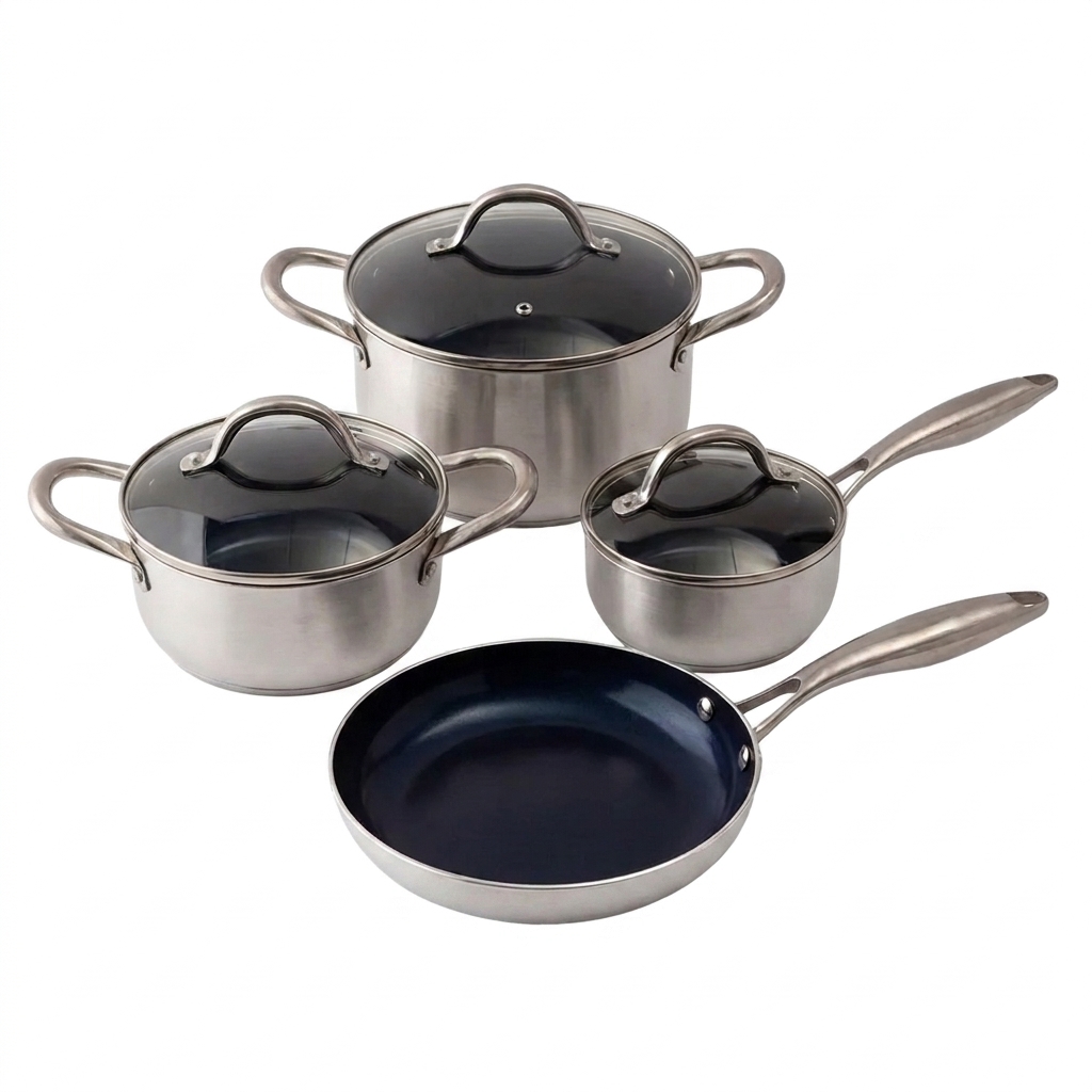 Conjunto de 04 Panelas de Inox com Tampa de Vidro clink