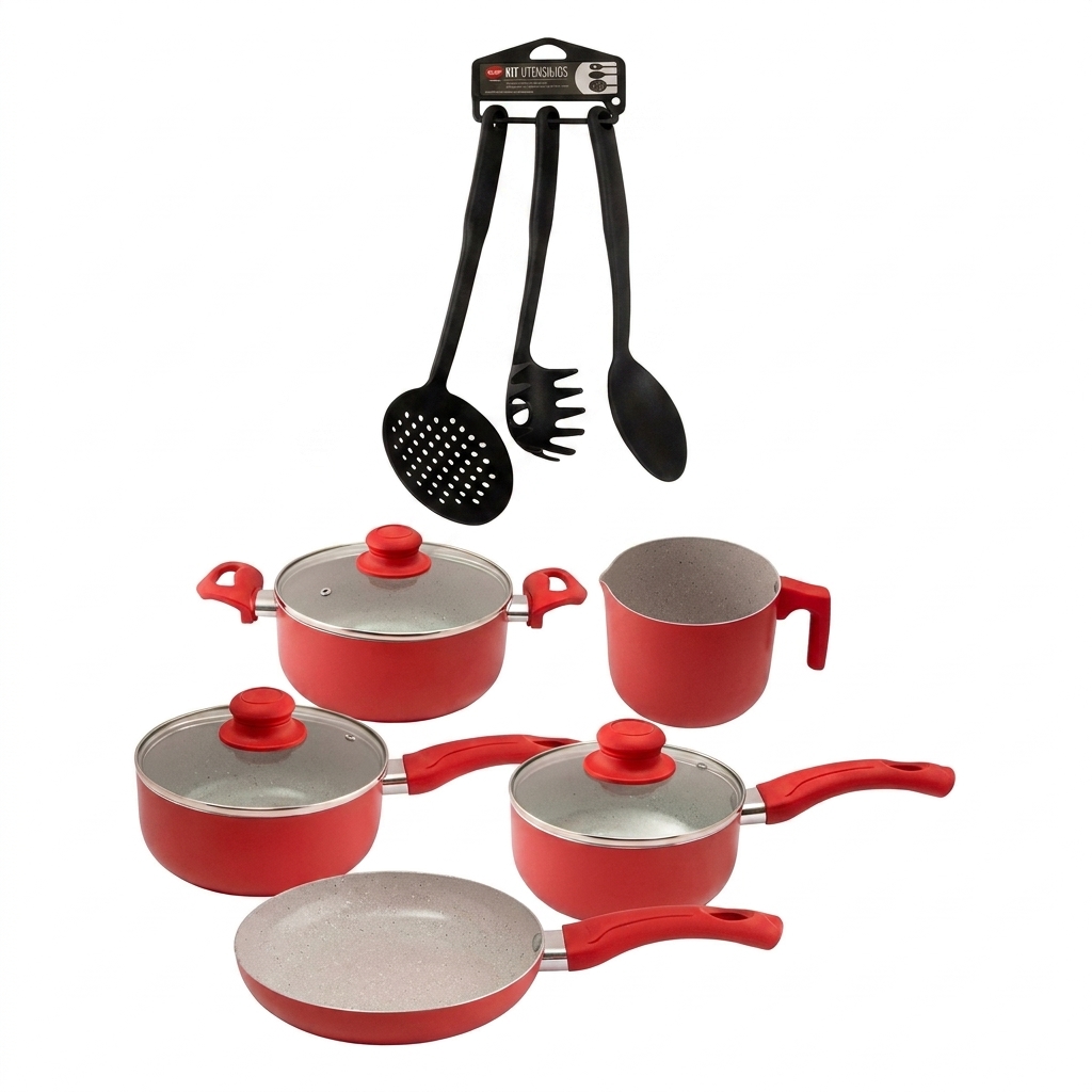 Conjunto de Panelas Vermelho 8 Peças clink anti aderente