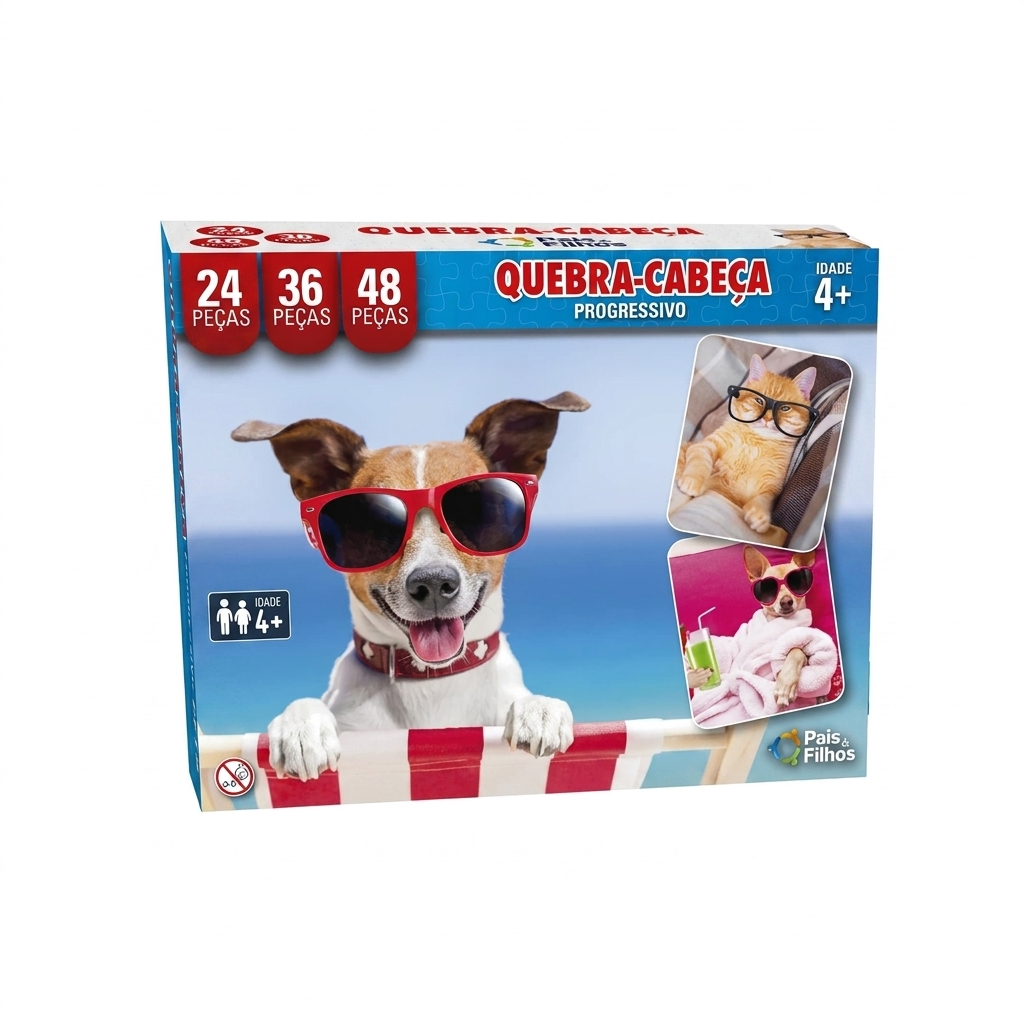 Quebra-Cabeça Progressivo Pets 24 pçs 36 pçs 48pçs