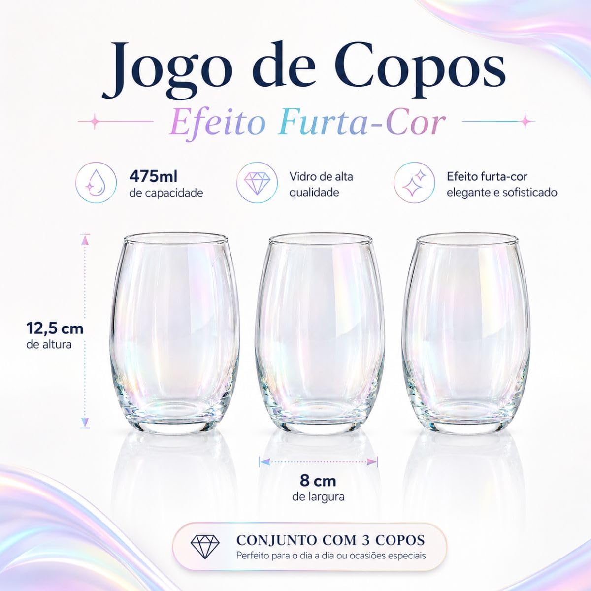 Conjunto de 03 Copos Gota Furta cor de 475ml