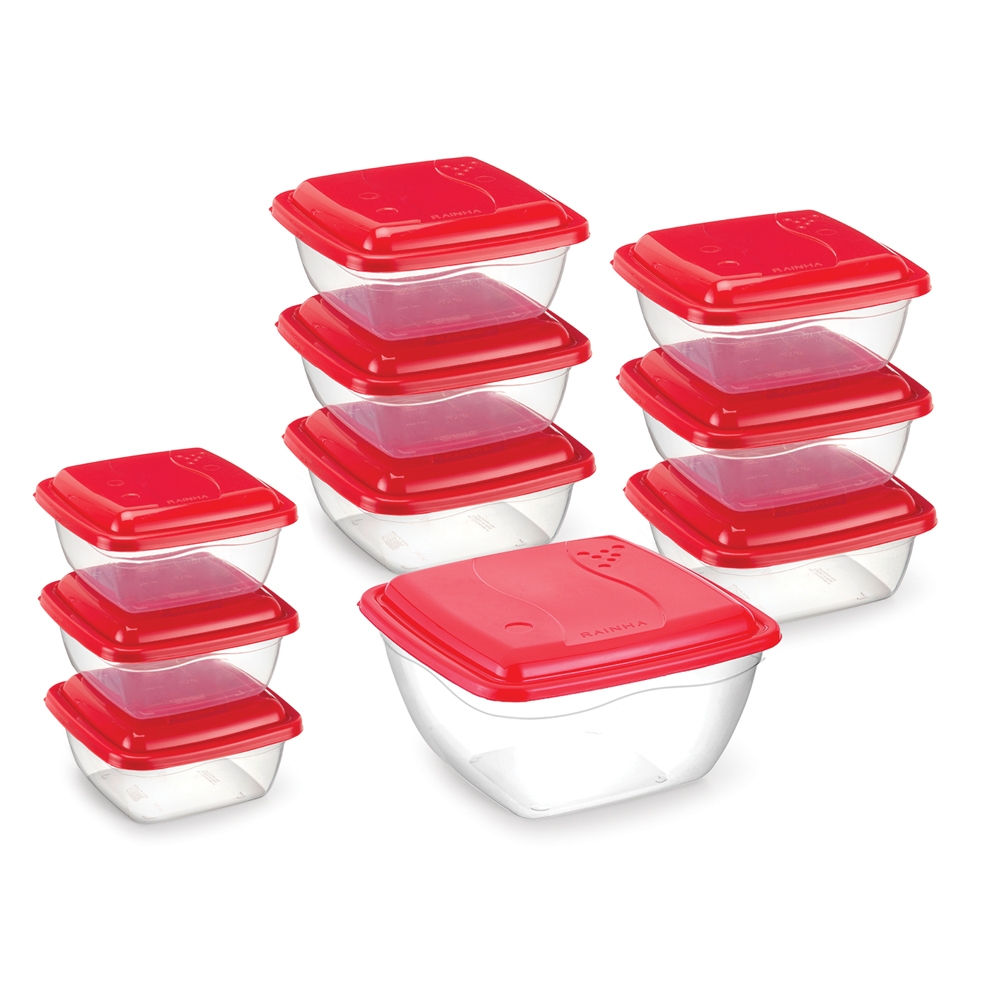 Kit de 10 Potes Plásticos com Tampa Rainha390 