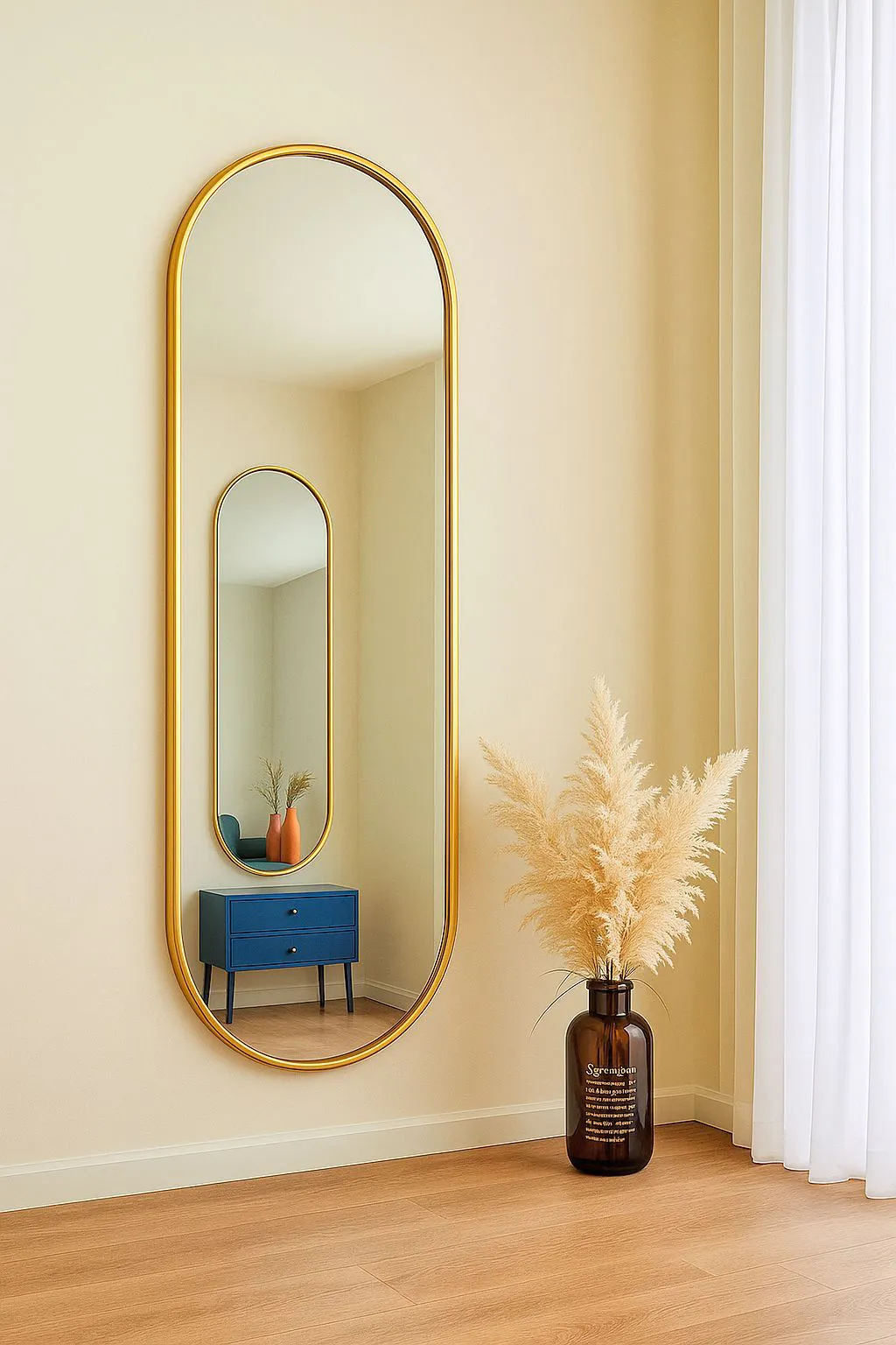 Espelho Decorativo Oval Dourado 100x30cm