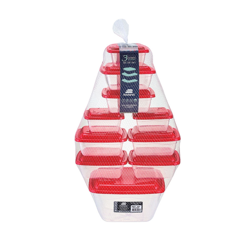 Kit de 10 Potes Plásticos com Tampa Rainha390 