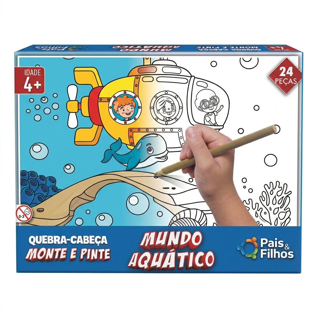 Quebra-Cabeça Monte e Pinte Mundo Aquático 24 pçs
