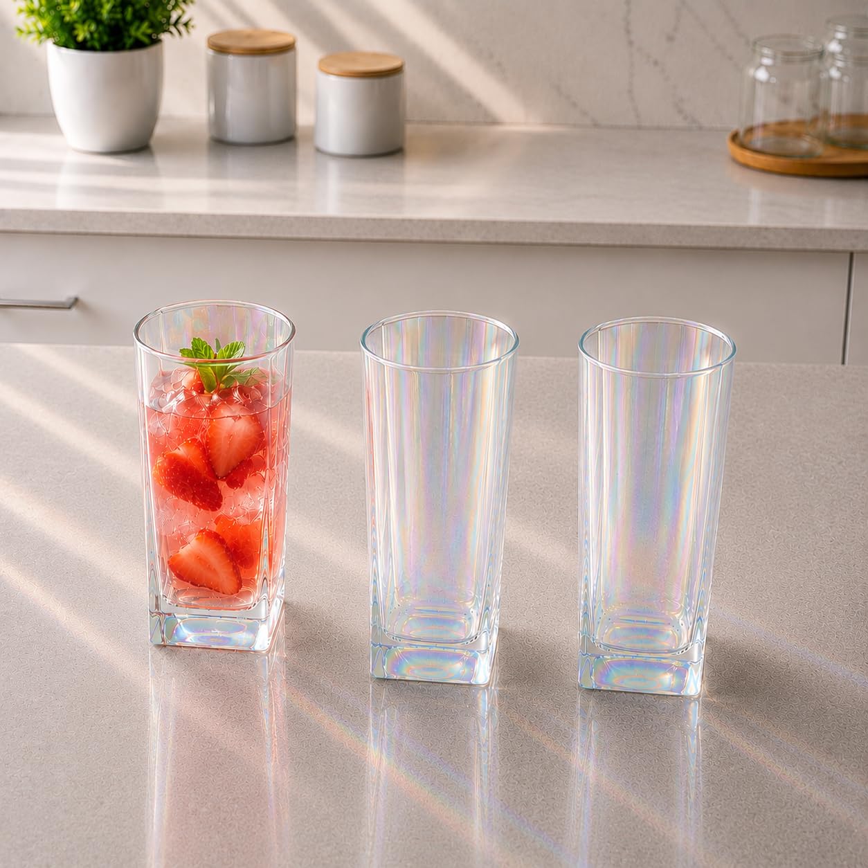 Jogo de 03 copos Furta-cor quadrado 