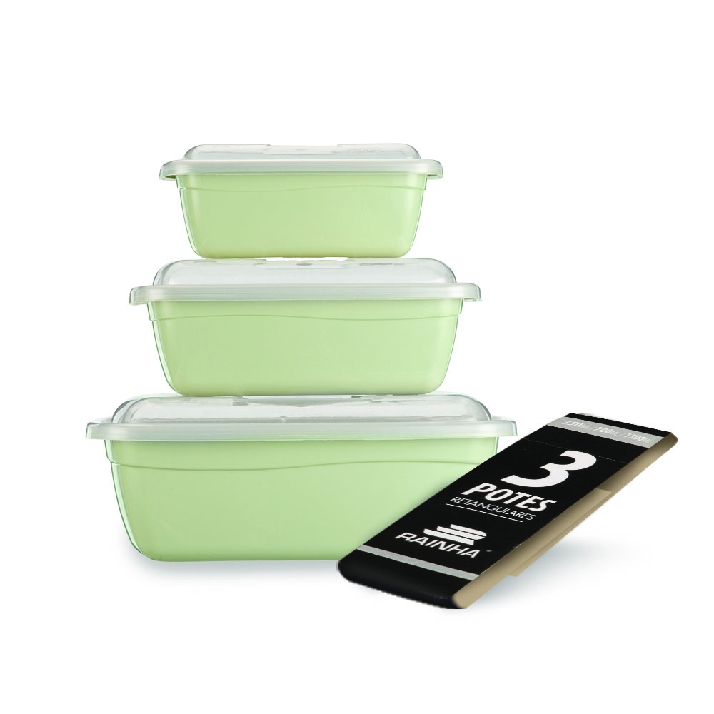 Conjunto de Potes Plásticos com Tampa 3 Unidades 1,5L 700ml e 350ml