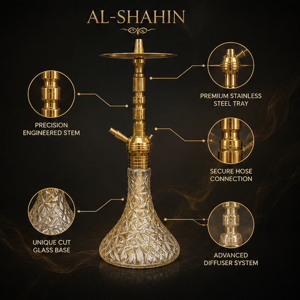 Al-Shaheen Luxury Gold Hookah – Premium Crystal Glass Shisha