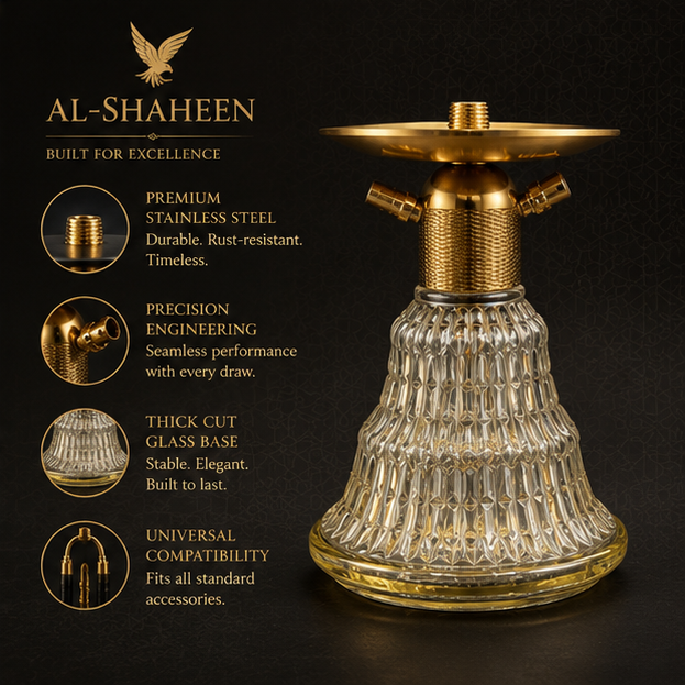 AL-SHAHEEN Premium Hookah – Crystal Glass Gold Edition