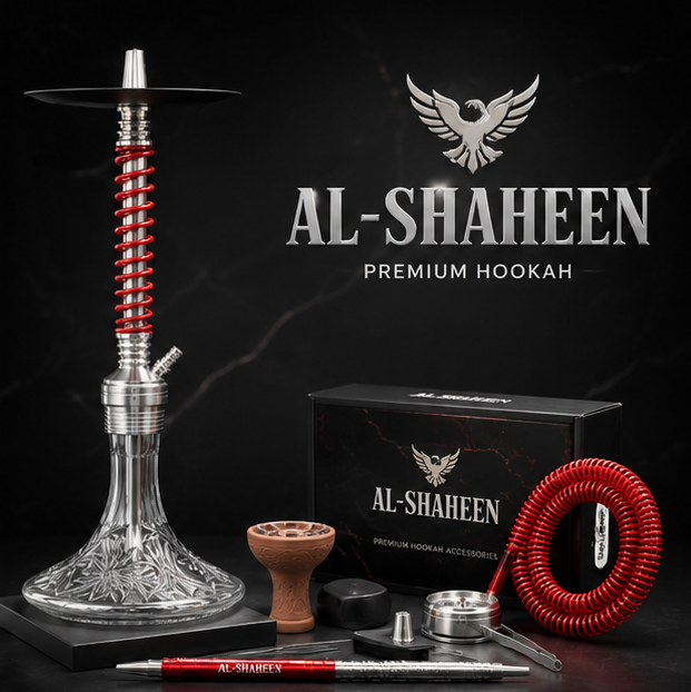 Al-Shaheen Premium Spiral Stainless Steel Hookah – Luxury Shisha with Crystal Glass Base