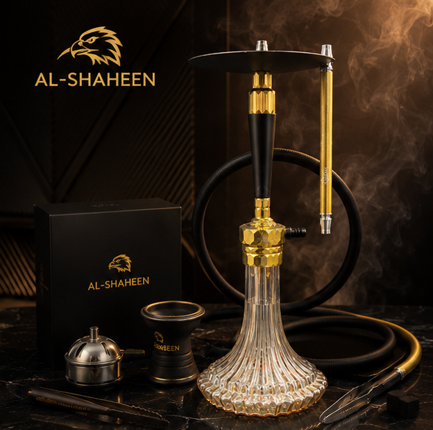 Al-Shaheen Luxury Gold Hookah – Premium Aluminum Shisha with Crystal Glass Base