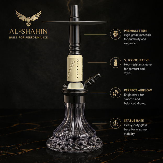 Al-Shahin Performance Series Hookah – Premium Silicone Sleeve Shisha with Crystal Glass Base