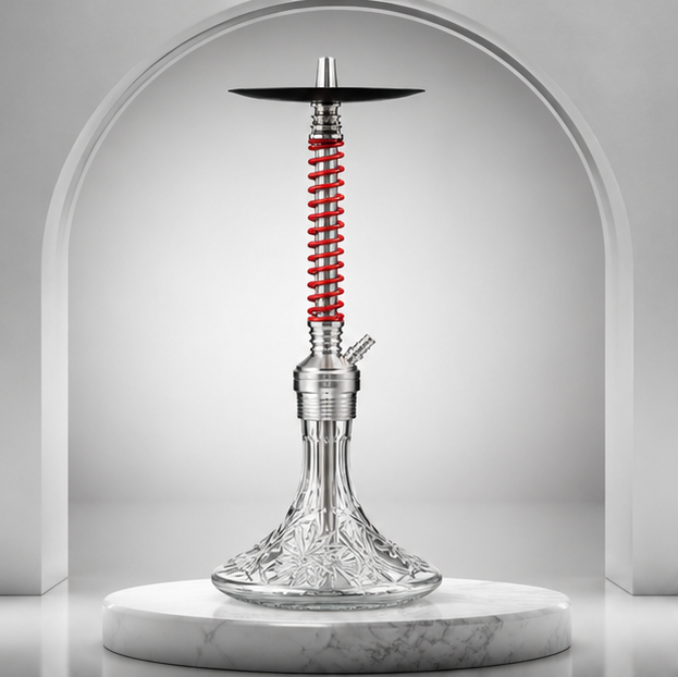Al-Shaheen Premium Spiral Stainless Steel Hookah – Luxury Shisha with Crystal Glass Base