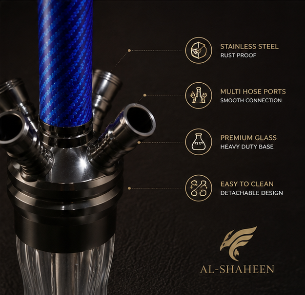 Premium Blue Carbon Fiber Hookah – Luxury Stainless Steel Shisha