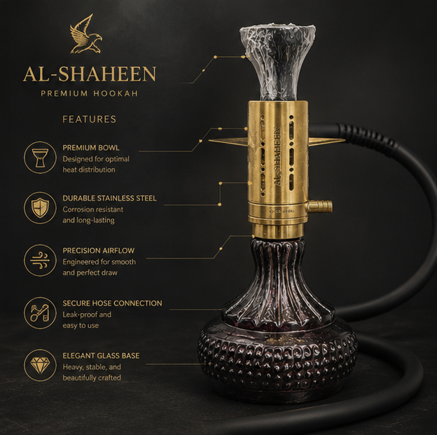 AL-SHAHEEN Premium Mini Hookah – Gold Brass Edition