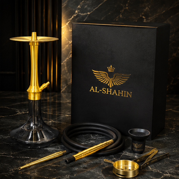 Al-Shahin Premium Gold Hookah – Luxury Aluminum Shisha with Crystal Glass Base