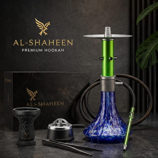 AL-SHAHEEN Premium Hookah – Green & Blue Crystal Edition