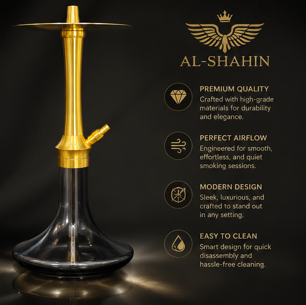 Al-Shahin Premium Gold Hookah – Luxury Aluminum Shisha with Crystal Glass Base
